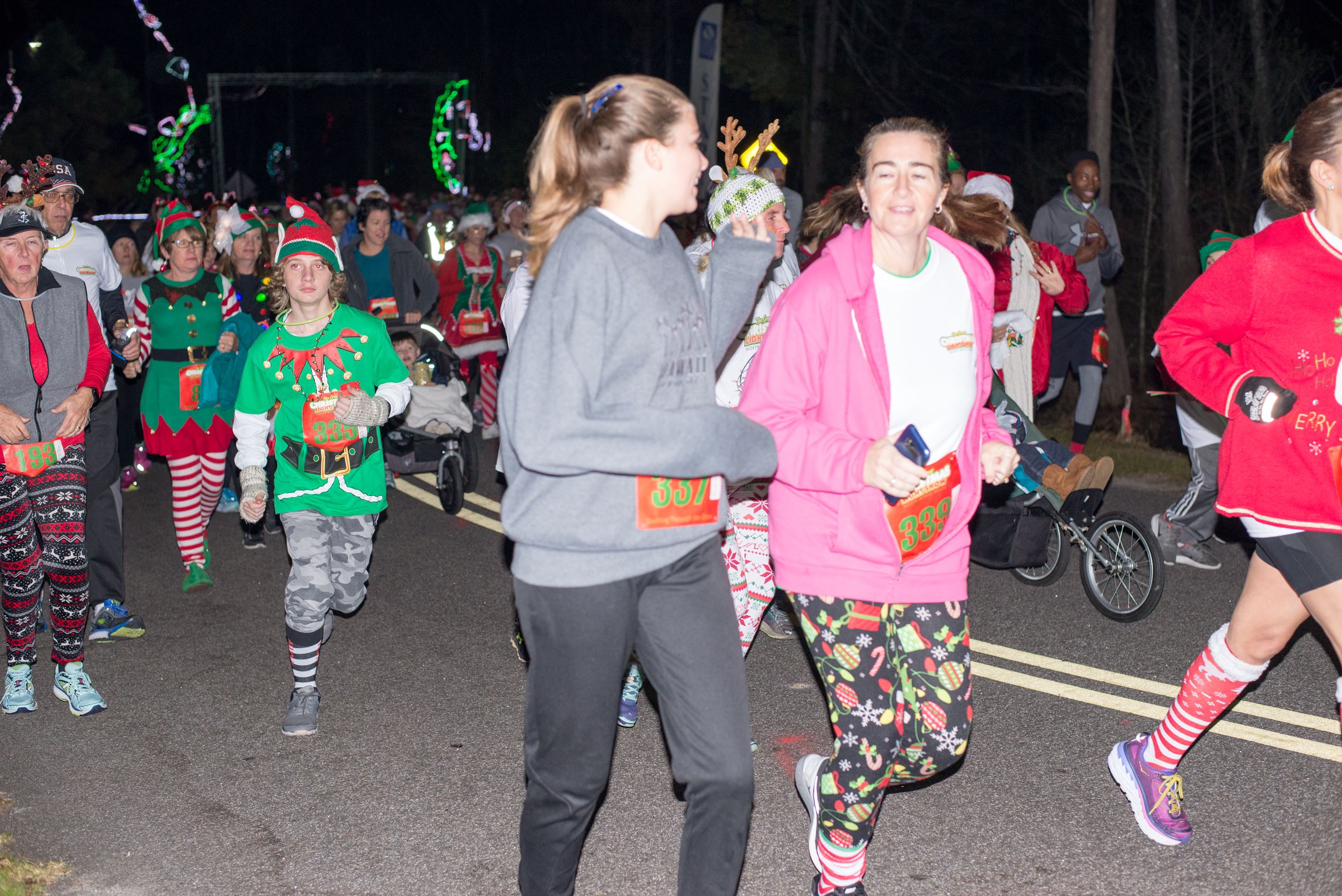 Large Group Running in Holiday Apparel