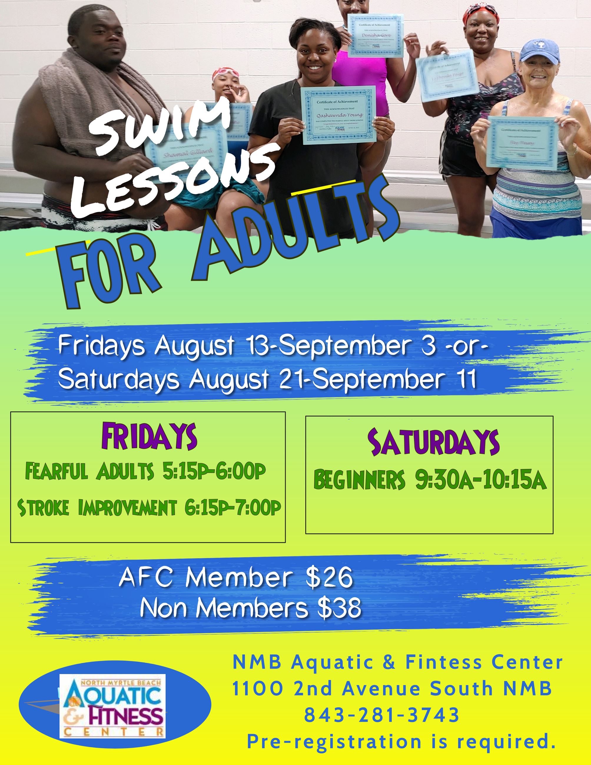 August 2021 Adult Swim Lessons